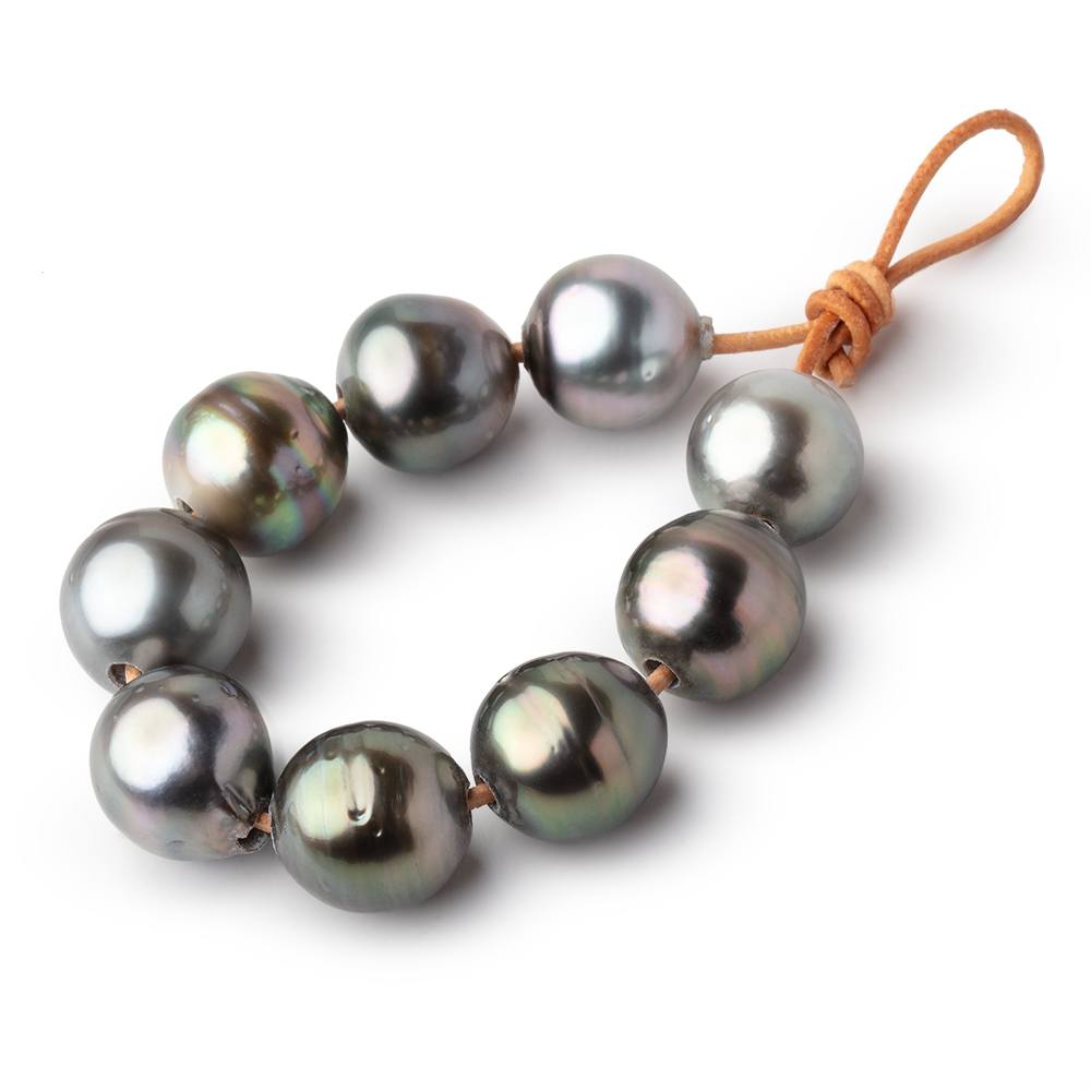 10-10.5mm Olive Tahitian 2mm Large Hole Saltwater Pearls 4 inch 9 Beads - BeadsofCambay.com