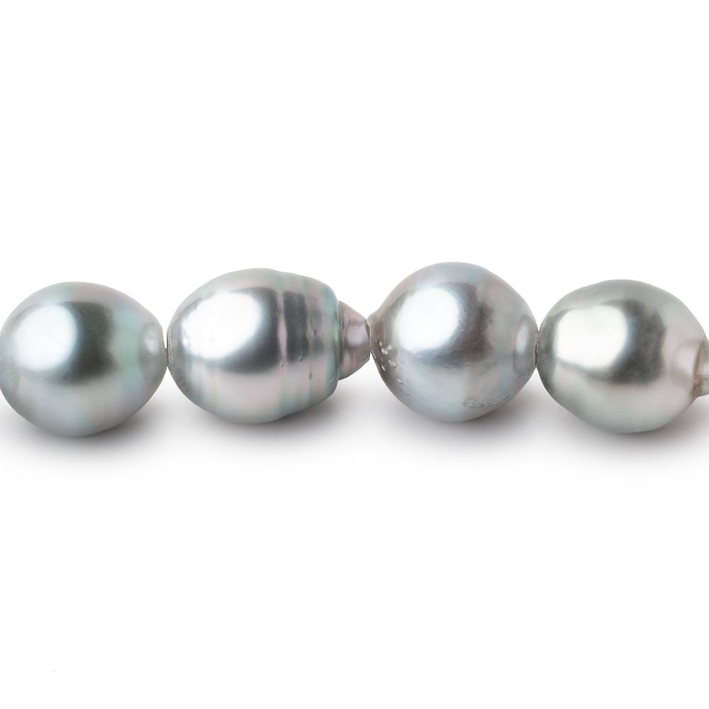 10-10.5mm Silver Tahitian 2mm Large Hole Saltwater Pearls 4 inch 8 Beads - BeadsofCambay.com