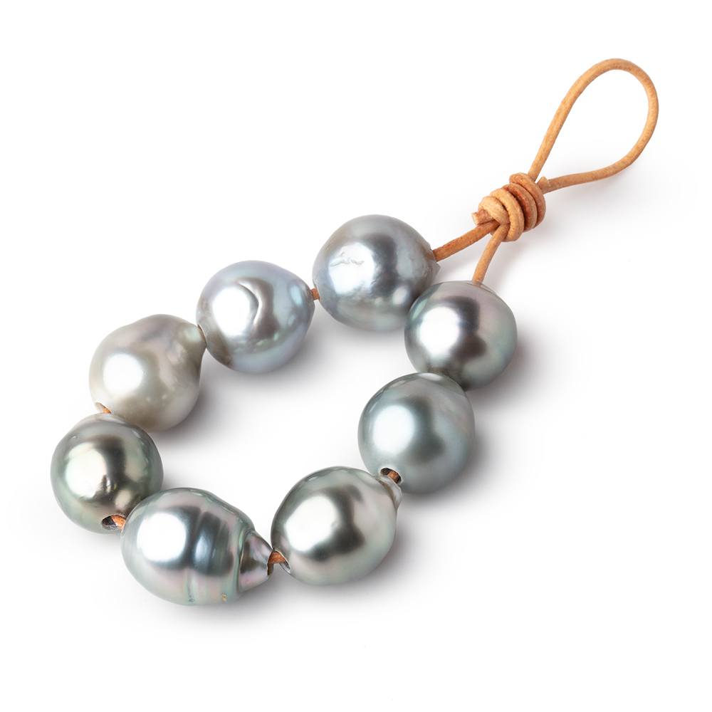 10-10.5mm Silver Tahitian 2mm Large Hole Saltwater Pearls 4 inch 8 Beads - BeadsofCambay.com
