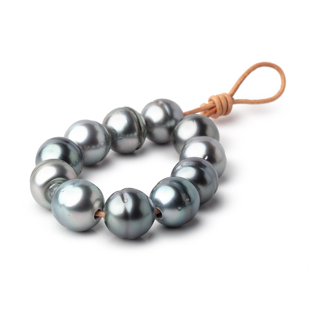 8-9.5mm Silver Tahitian 2mm Large Hole Saltwater Pearls 4 inch 11 Beads - BeadsofCambay.com