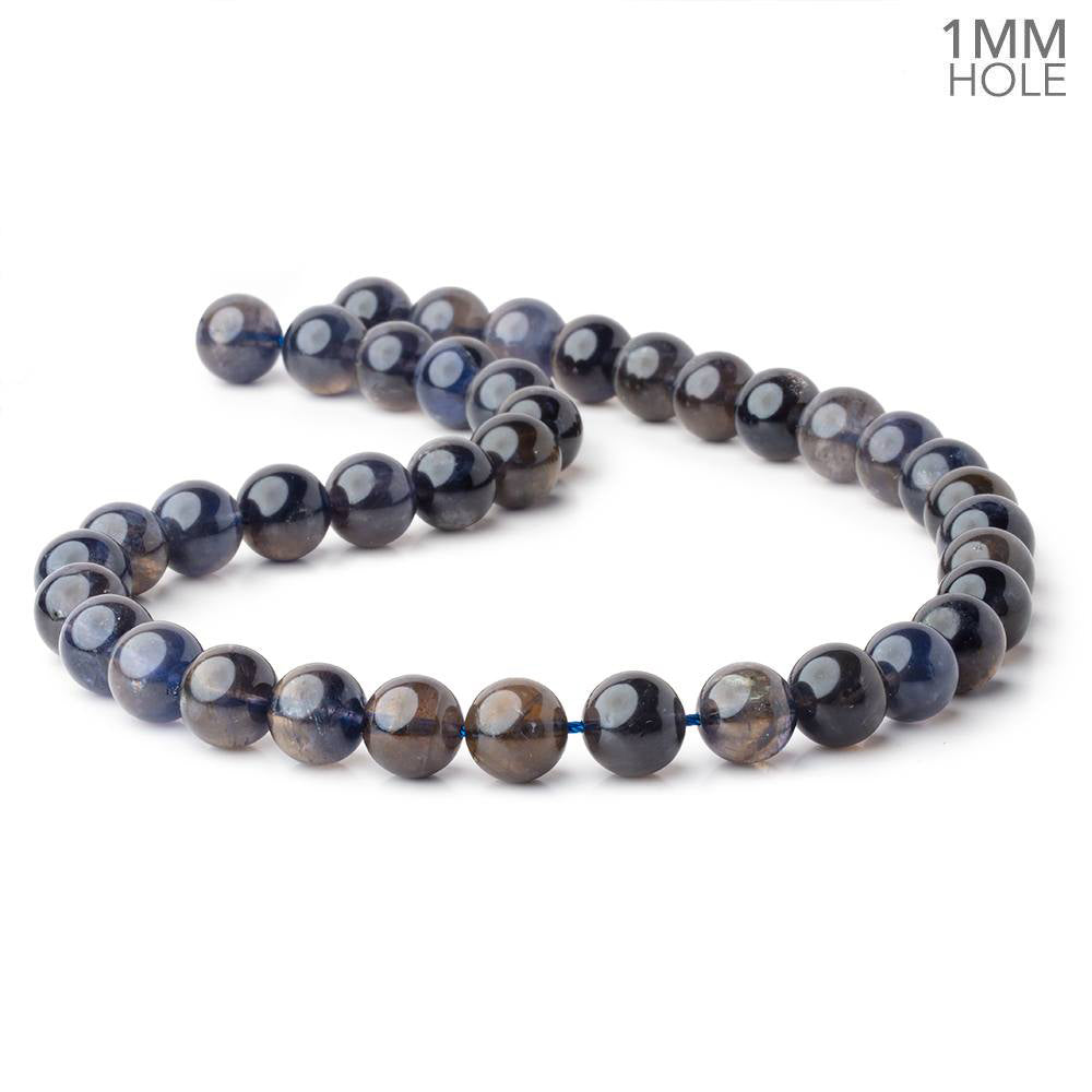10-10.5mm Iolite Plain Round 15 inch 36 Beads with a 1mm Hole AA - BeadsofCambay.com