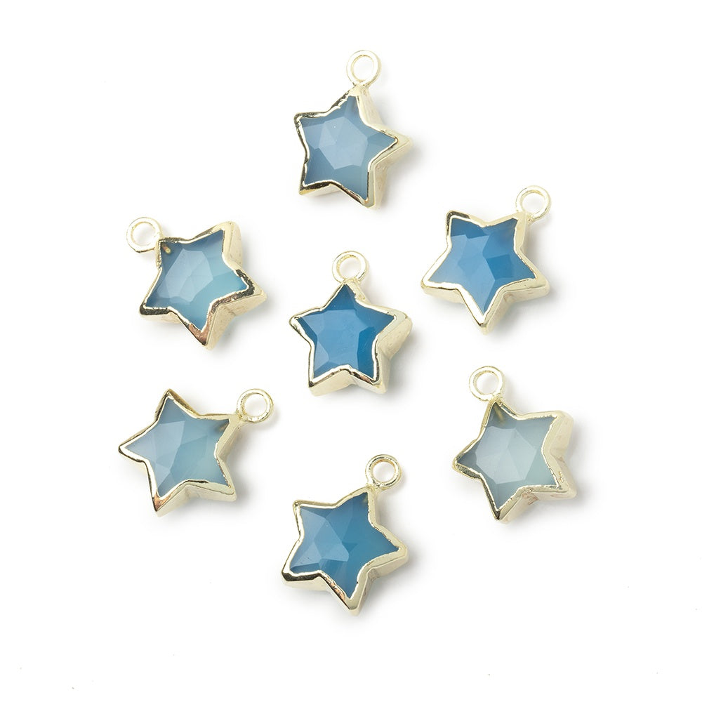 10mm Gold Leafed Santorini Blue Chalcedony Faceted Star 1 Pendant - BeadsofCambay.com