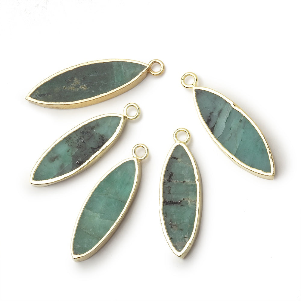 23-26mm Gold Leafed Emerald Marquise Focal Pendant 1 piece - BeadsofCambay.com