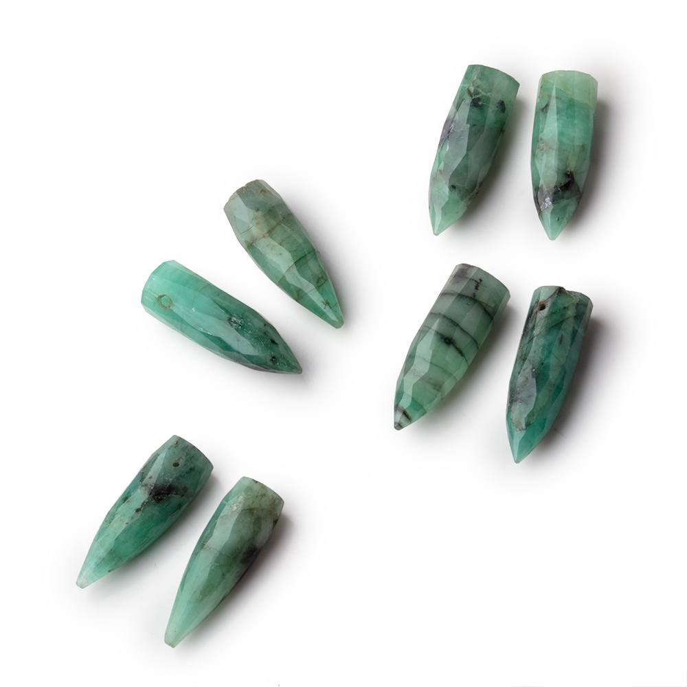 15x5mm Emerald Faceted Spike Focal Set of 2 Beads - BeadsofCambay.com