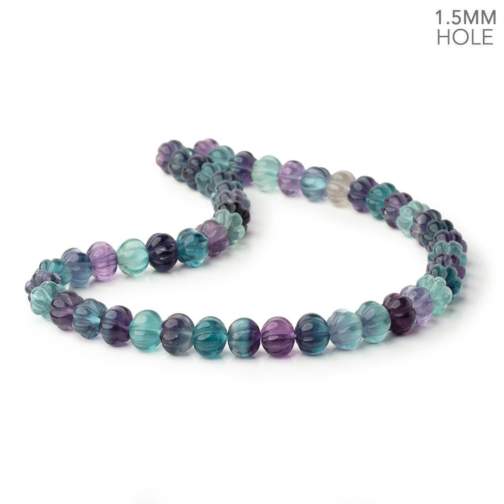 10mm Fluorite Carved Melon Rondelle 15.5 inch 48 Beads with 1.5mm Holes - BeadsofCambay.com