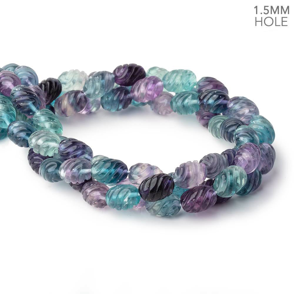 14x10mm Fluorite Carved Oval 15.5 inch 27 Beads with 1.5mm Holes - BeadsofCambay.com