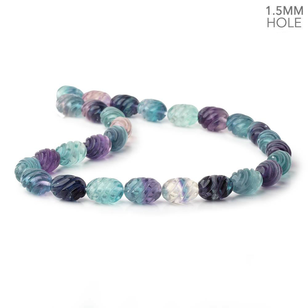 14x10mm Fluorite Carved Oval 15.5 inch 27 Beads with 1.5mm Holes - BeadsofCambay.com
