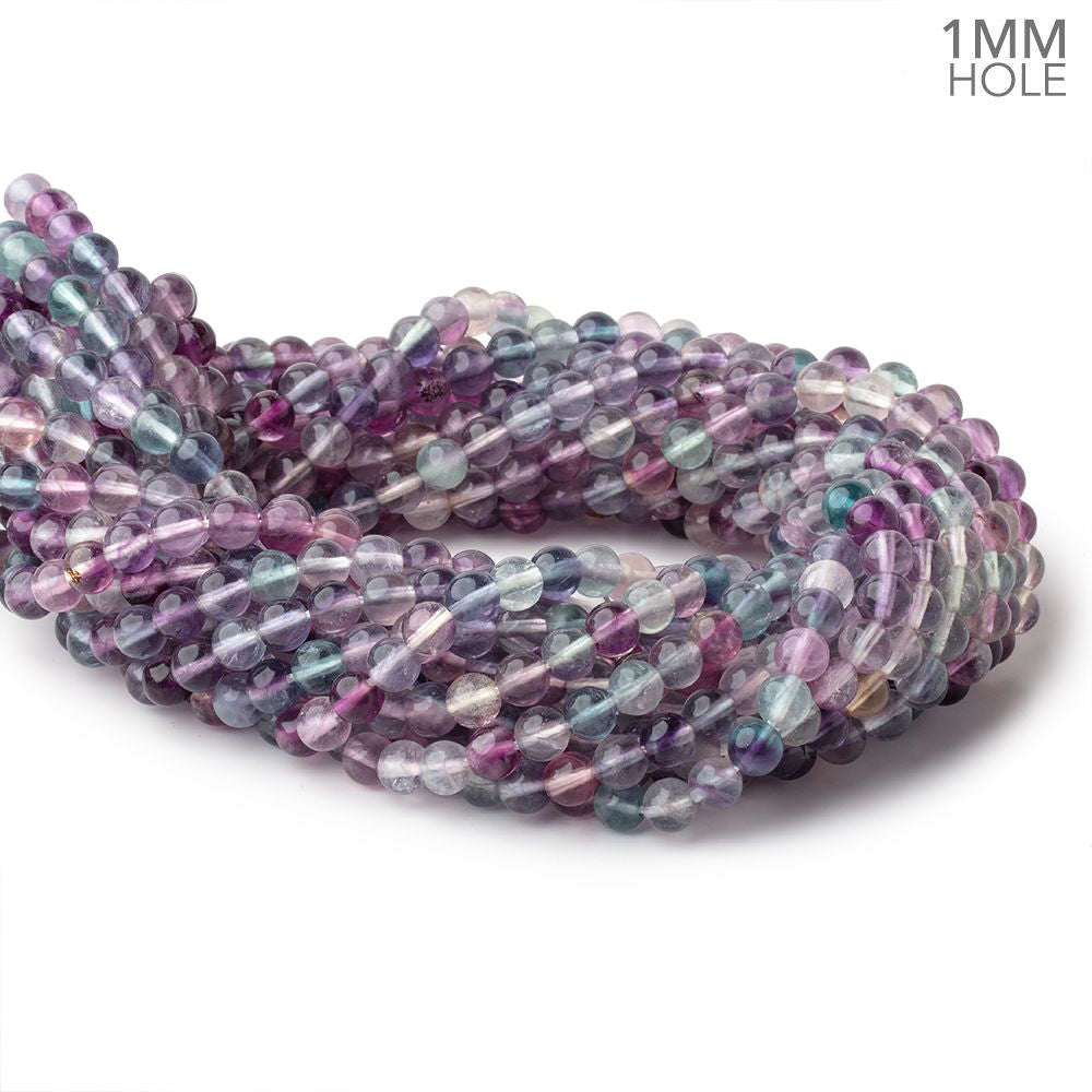 6mm Multi Color Fluorite Plain Round 15.5 inch 65 Beads 1mm Hole - BeadsofCambay.com