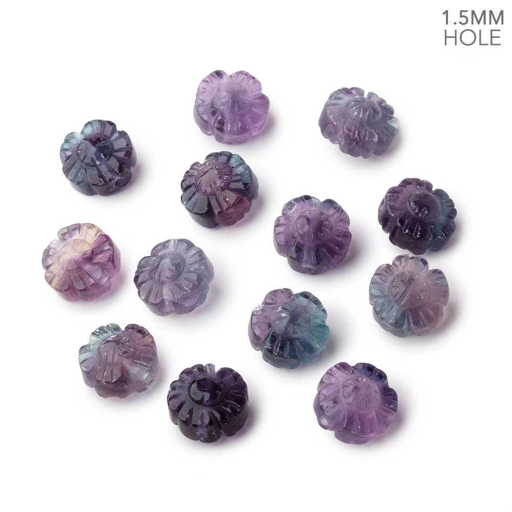 12mm Dark Fluorite Carved Flower Bead with 1.5mm Hole Sold as 1 Piece - BeadsofCambay.com