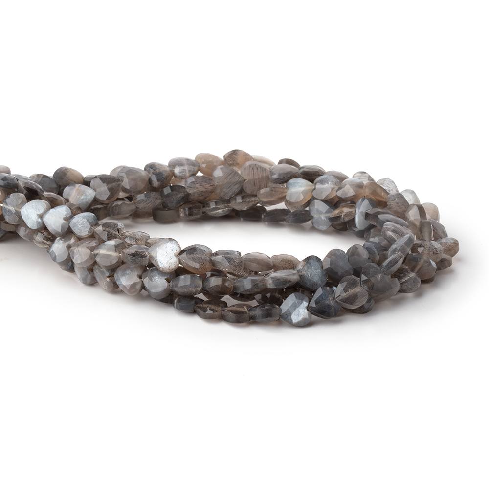 5.5 - 6mm Platinum & Chocolate Moonstone Faceted Hearts 12.5 inch 56 Beads - Beadsofcambay.com
