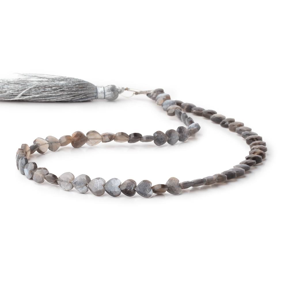 5.5 - 6mm Platinum & Chocolate Moonstone Faceted Hearts 12.5 inch 56 Beads - Beadsofcambay.com