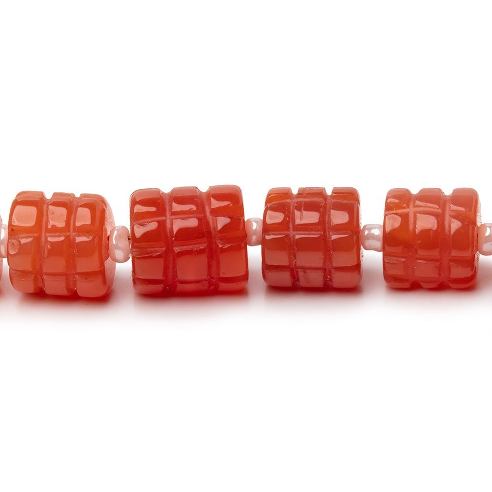 5.5 - 8mm Dark Carnelian Carved Tube Beads 16 inch 48 Beads - Beadsofcambay.com