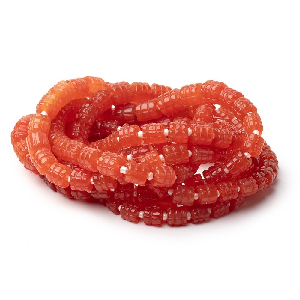 5.5 - 8mm Dark Carnelian Carved Tube Beads 16 inch 48 Beads - Beadsofcambay.com