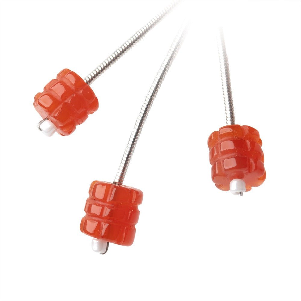 5.5 - 8mm Dark Carnelian Carved Tube Set of 3 Beads - Beadsofcambay.com