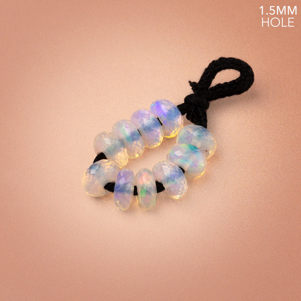8mm Ethiopian Opal 1.5mm Large Hole Faceted Rondelle 10 Beads AA - BeadsofCambay.com