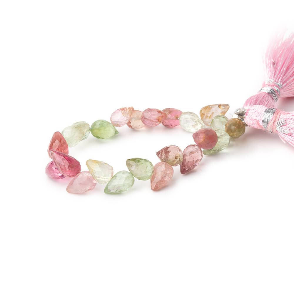 6-7mm Multi Color Tourmaline Shoulder Drill Tear Drop 4 inch 21 Beads AA - BeadsofCambay.com