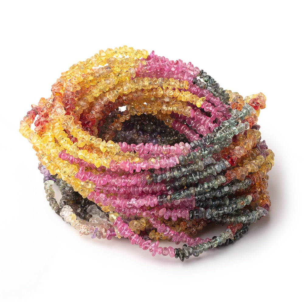 2-5mm Multi Color Sapphire Plain Chip Beads 16 inch 215 pieces - BeadsofCambay.com