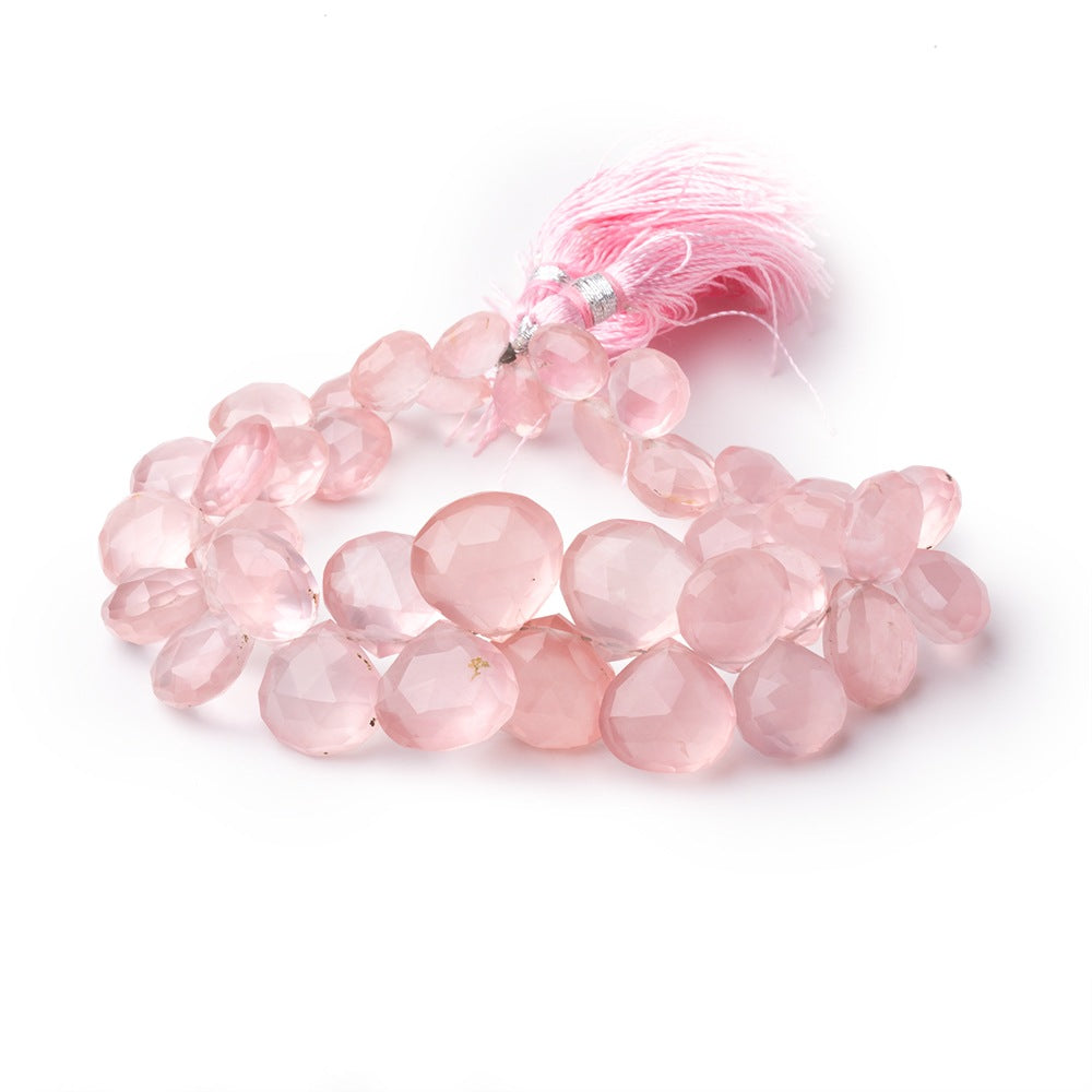8-14mm Rose Quartz Faceted Heart Beads 7.5 inch 38 pieces - BeadsofCambay.com
