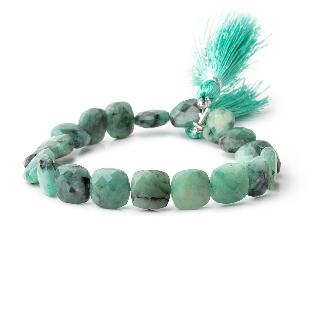 9.5-10mm Brazilian Emerald Faceted Pillow 8 inch 20 Beads - BeadsofCambay.com