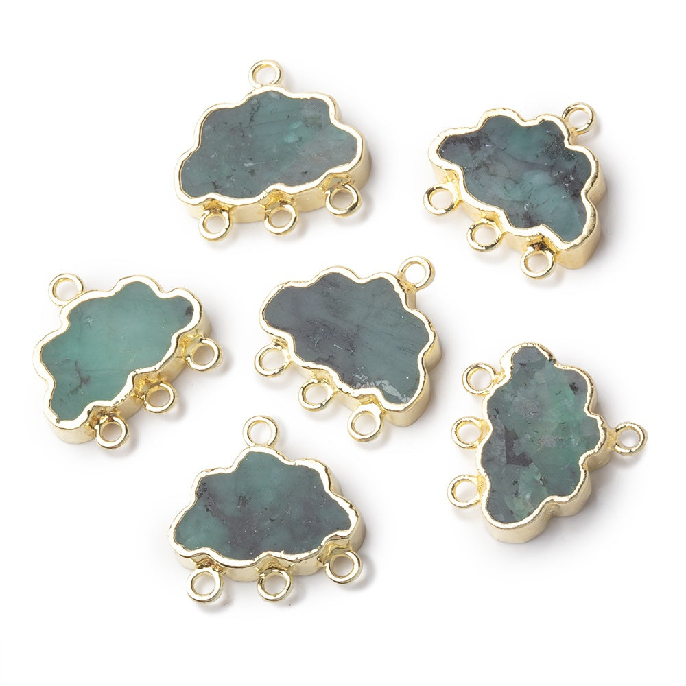10.5x15.5mm Gold Leafed Emerald Cloud Four Ring Connector 1 piece - BeadsofCambay.com
