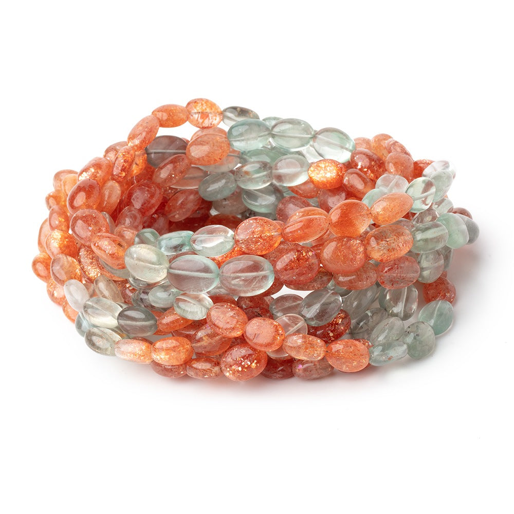 8x7-11x8mm Multi Color Madagascar Sunstone Plain Oval 18 inch 43 Beads - BeadsofCambay.com