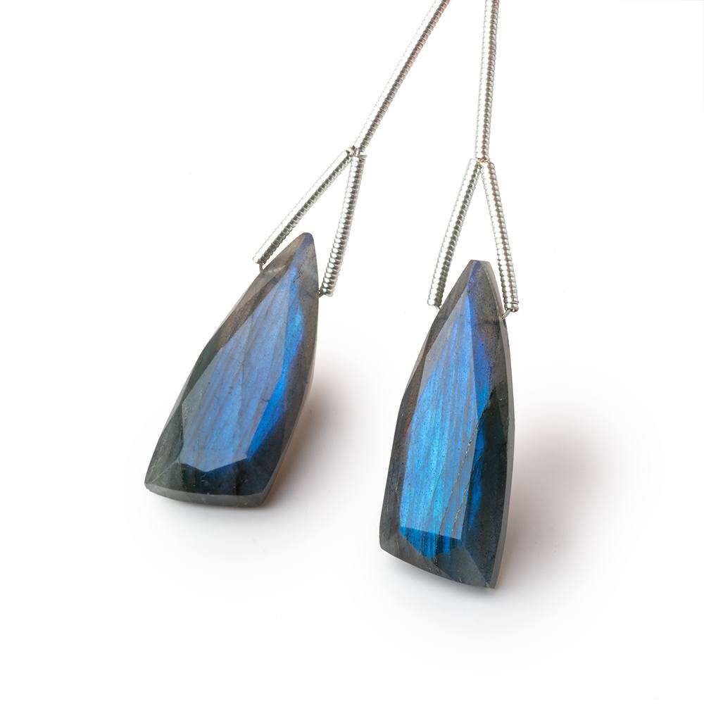 25x10mm Labradorite with Blue Flash Fancy Shape Briolette Set of 2 Focals - BeadsofCambay.com