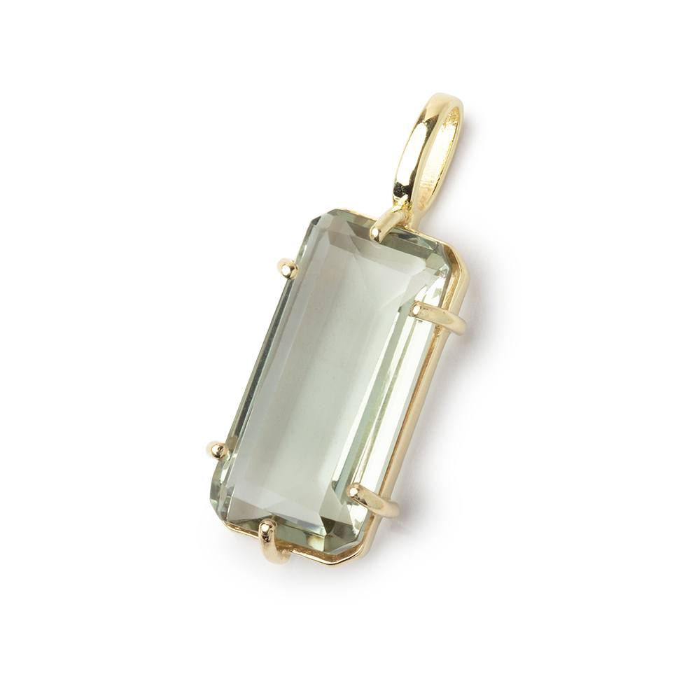 21x10mm Prasiolite emerald-cut Rectangle Set in a Vermeil Pendant AAA - BeadsofCambay.com