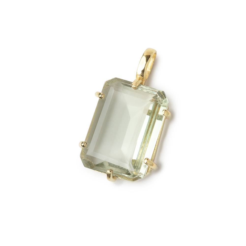 17x12mm Prasiolite emerald-cut Rectangle Set in a Vermeil Pendant AAA - BeadsofCambay.com