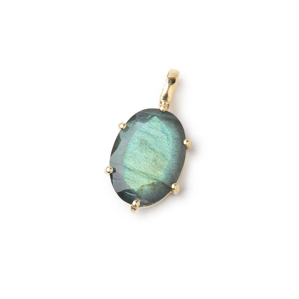 15x10mm Labradorite Faceted Oval Set in a Vermeil Pendant - BeadsofCambay.com