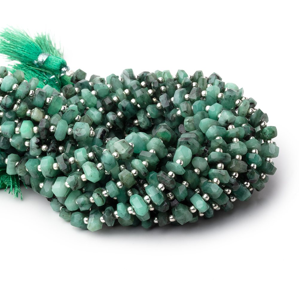 6.5-7mm Brazilian Emerald Side Drill Faceted Nugget 7.5 inch 35 Beads - BeadsofCambay.com