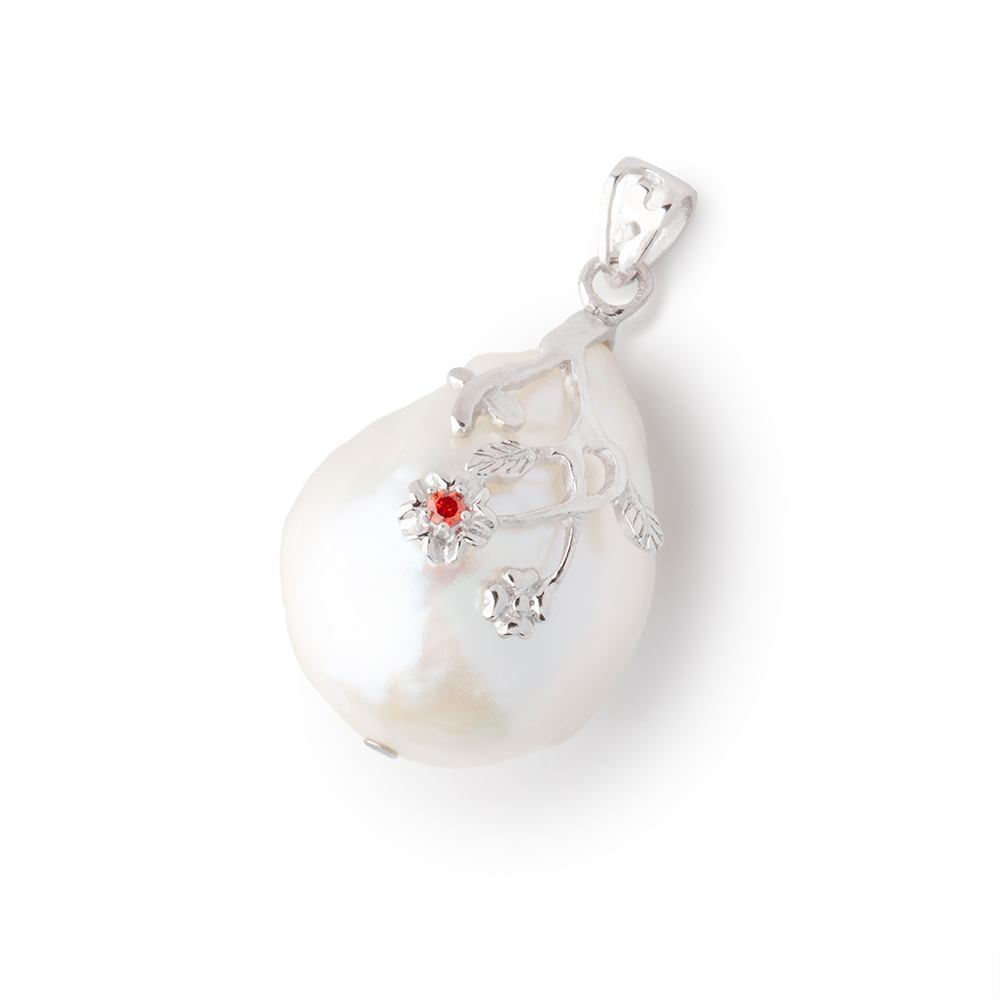 21.5x17mm .925 Silver Capped White Ultra Baroque focal 1 pendant - BeadsofCambay.com