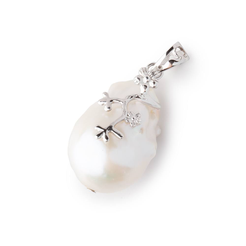 21x16mm .925 Silver Capped White Ultra Baroque Pearl 1 Pendant - BeadsofCambay.com