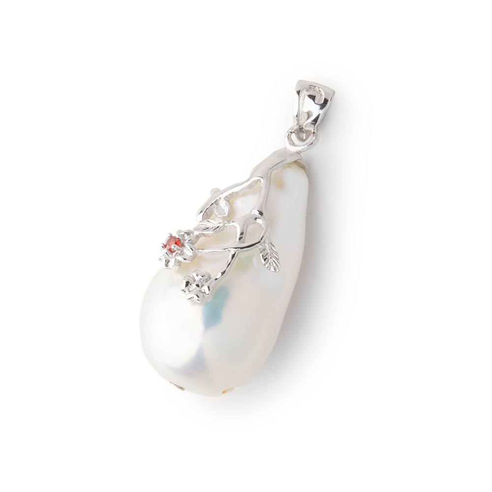 25.5x13.5mm White Ultra Baroque .925 Silver focal 1 pendant - BeadsofCambay.com