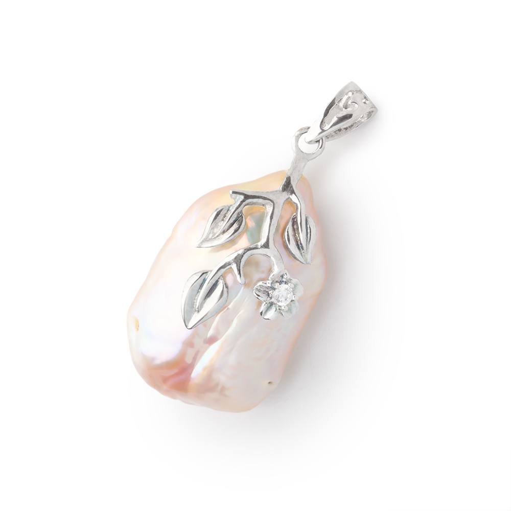 24x16mm .925 Silver Capped Peach Ultra Baroque focal 1 pendant - BeadsofCambay.com
