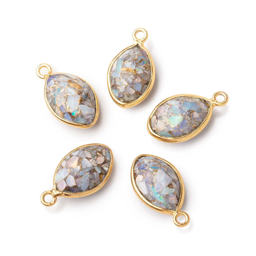 13x9mm Vermeil Bezel Mosaic Australian Opal Faceted Marquise 1 Pendant - BeadsofCambay.com