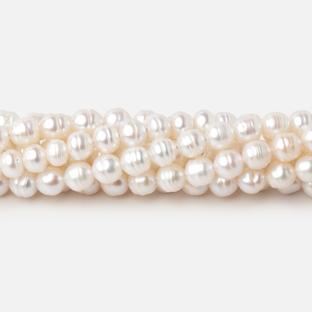 5.5mm Creamy White Ringed Baroque Freshwater Pearls 15 inch 68 Beads - Beadsofcambay.com