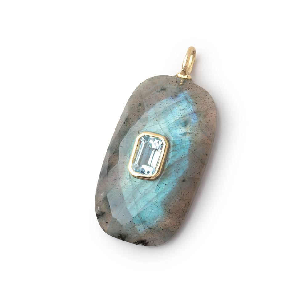 26.5x15mm Labradorite Faceted Rectangle with Bezeled Aqua Inlay 1 Pendant - BeadsofCambay.com