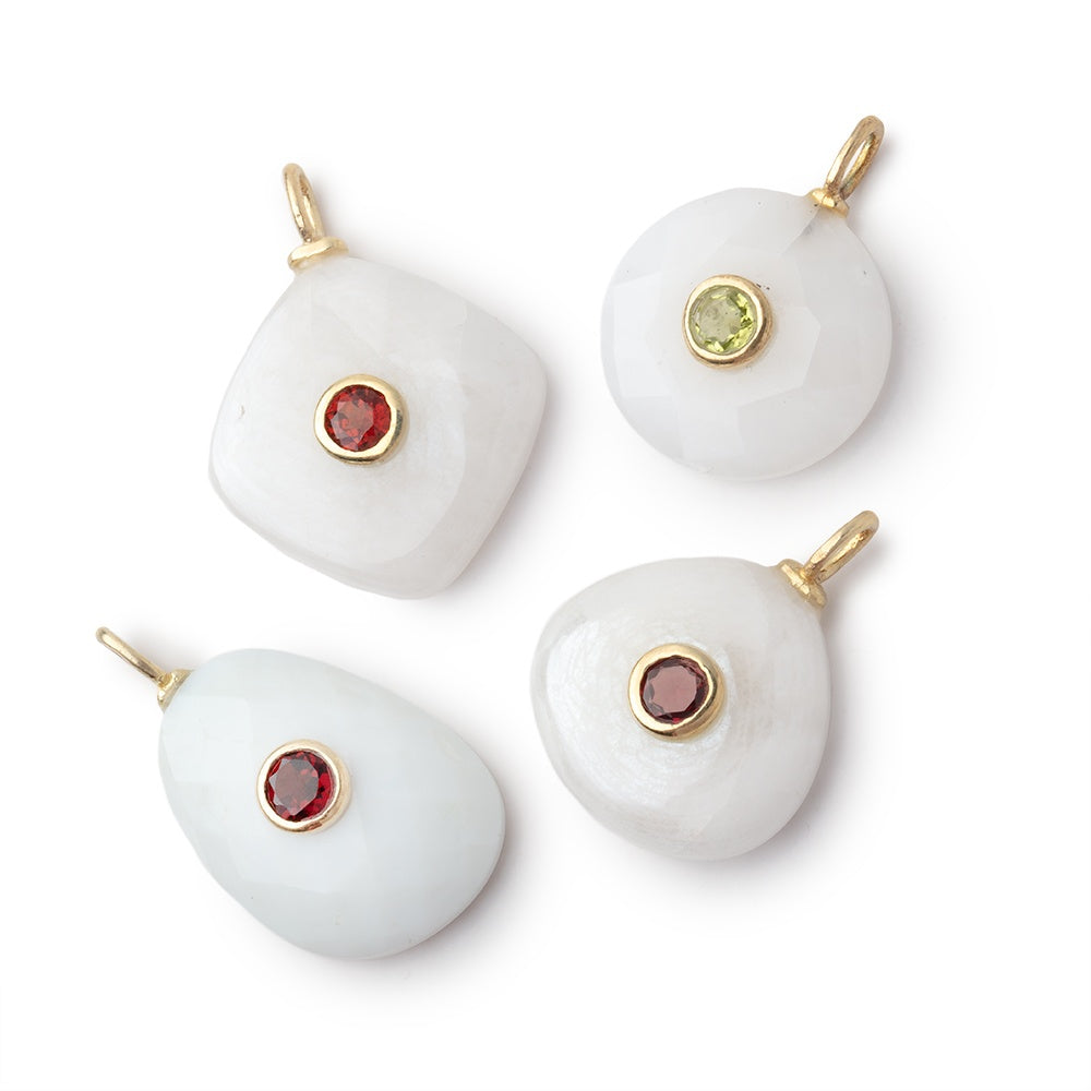 Lot of 4 Mixed White Gemstone Pendants with Bezeled Inlays - BeadsofCambay.com