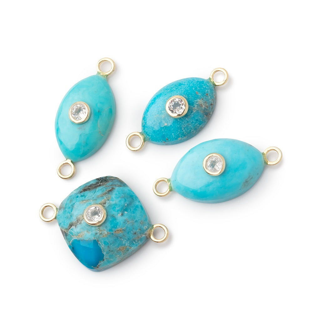Lot of 4 Turquoise Mixed Shape Connectors with Bezel Set Inlays - BeadsofCambay.com
