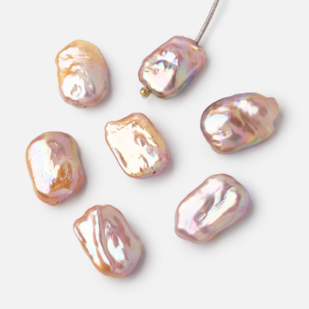 17-18mm Tonal Blush Rectangle Freshwater Pearl Focal 1 Piece - BeadsofCambay.com