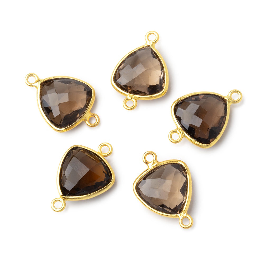 13mm Vermeil Bezel Smoky Quartz Faceted Triangle Connector 1 piece - BeadsofCambay.com
