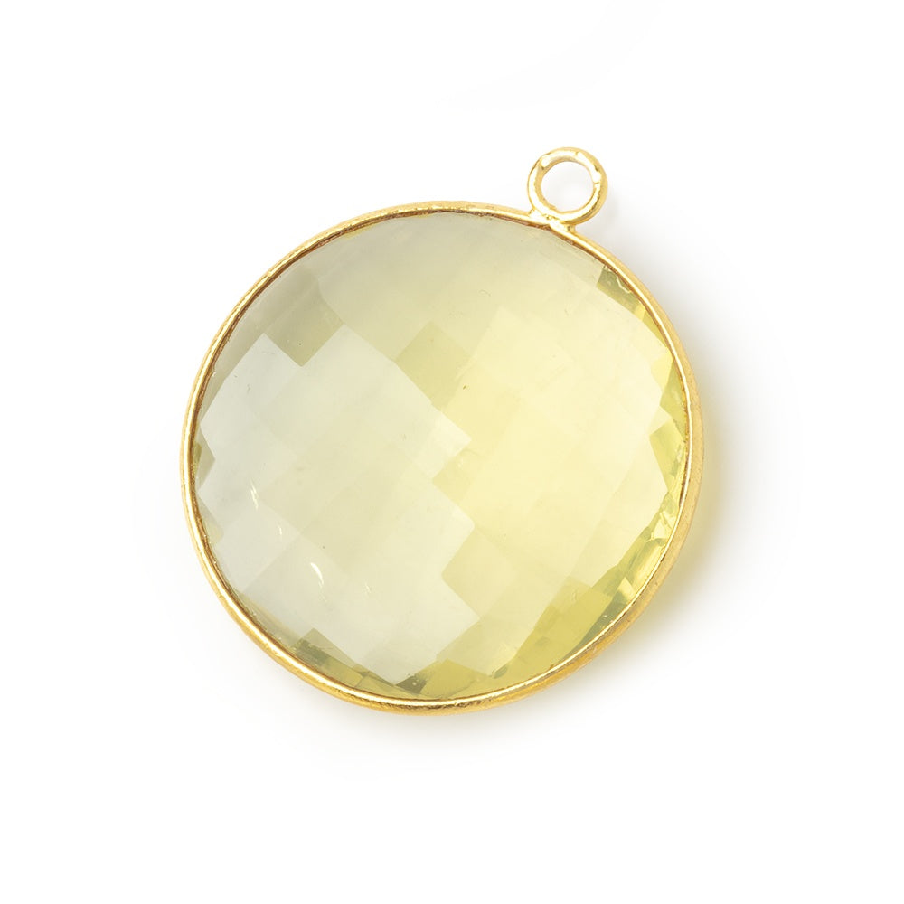 28mm Vermeil Bezel Lemon Quartz Faceted Coin Pendant 1 piece - BeadsofCambay.com