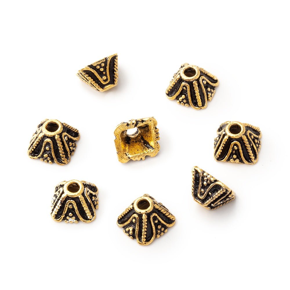 5x8mm Pyramid Bead Cap with Miligrain Design Set of 8 pieces - Beadsofcambay.com