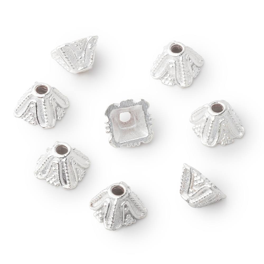 5x8mm Pyramid Bead Cap with Miligrain Design Set of 8 pieces - Beadsofcambay.com