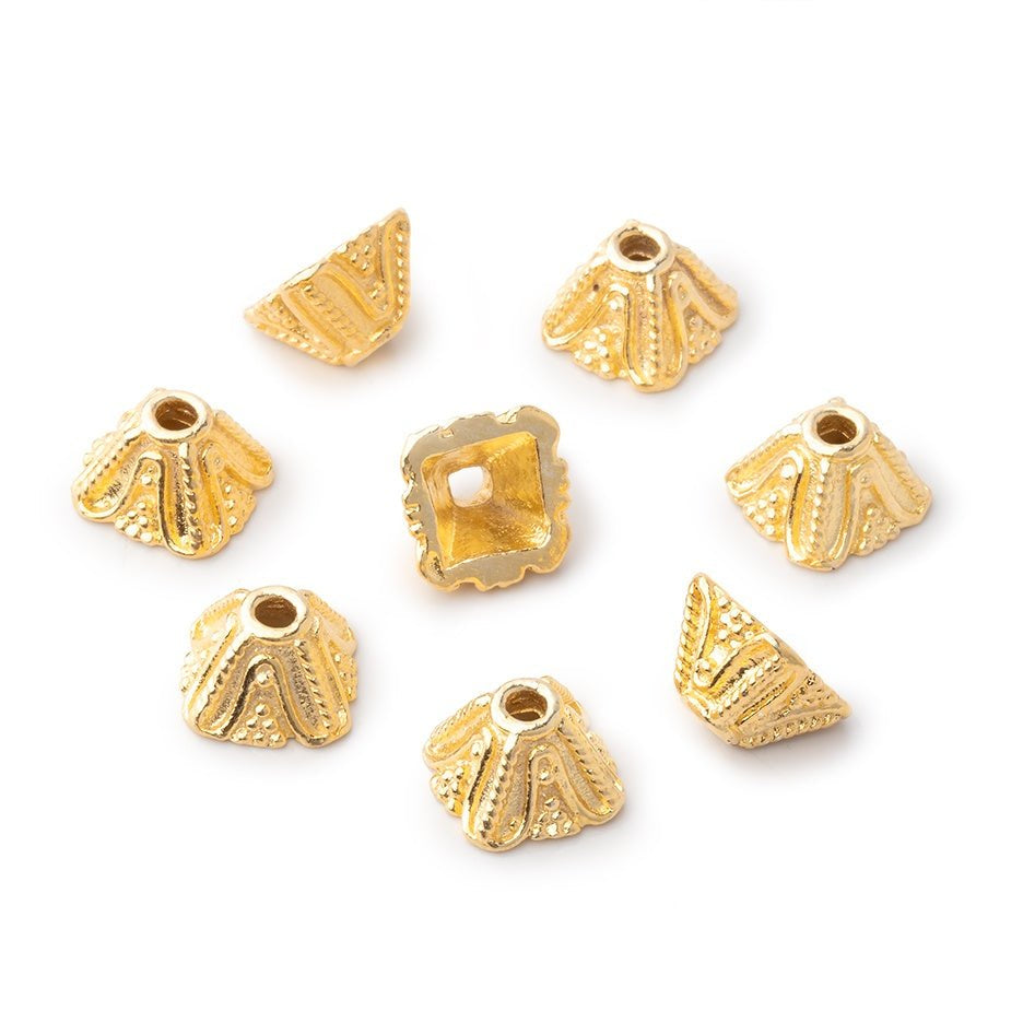 5x8mm Pyramid Bead Cap with Miligrain Design Set of 8 pieces - Beadsofcambay.com