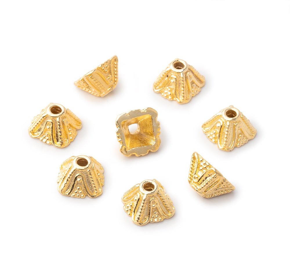 5x8mm Pyramid Bead Cap with Miligrain Design Set of 8 pieces - Beadsofcambay.com