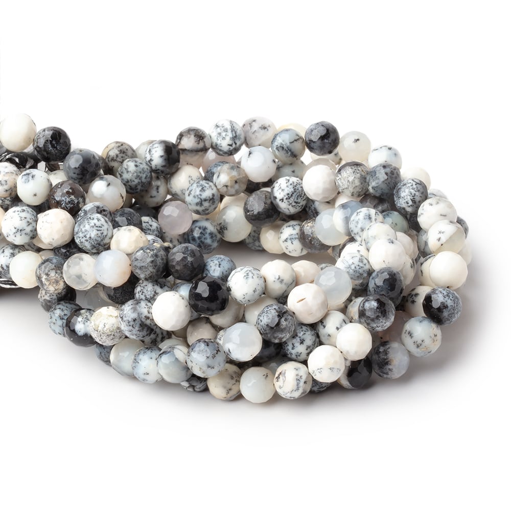 6 - 7mm Dendritic Opal Faceted Round Beads 8 inch 29 pieces - Beadsofcambay.com