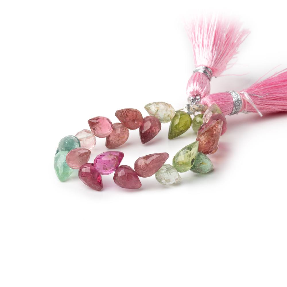 6 - 7mm Multi Color Tourmaline Shoulder Drill Tear Drop 4 inch 24 Beads AA - Beadsofcambay.com