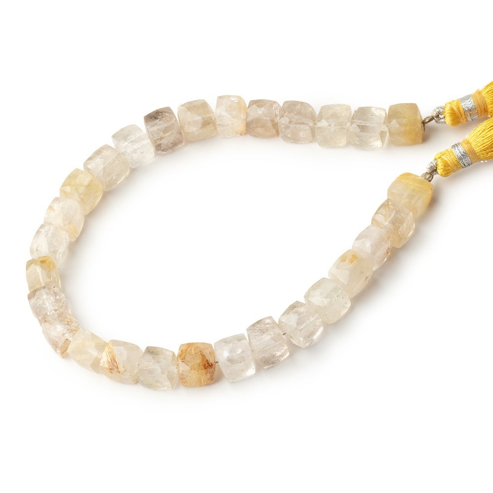 6 - 7mm Rutilated Quartz Faceted Cube Beads 8 inch 28 pieces - Beadsofcambay.com