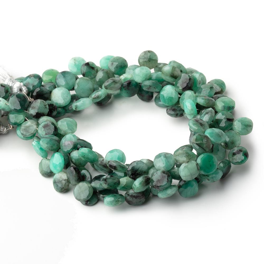 6.5 - 7mm Brazilian Emerald Top Drill Faceted Coin 8 inch 40 Beads - Beadsofcambay.com